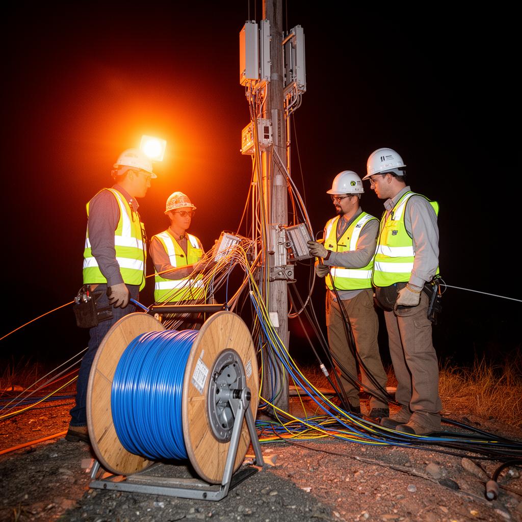 Engineering team working on cable infrastructure